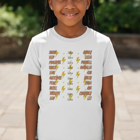 Kids 2026 Sunshine Coast Lightning Netball Team Tee Shirt for Children and Teen Girls