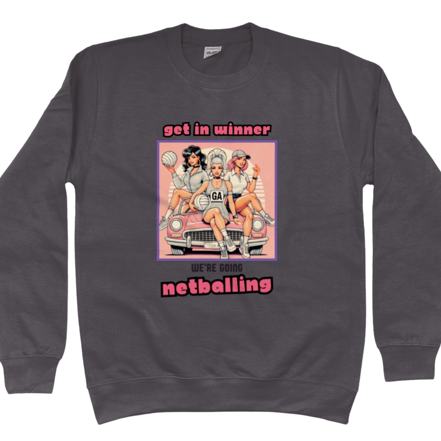 Fun Netball Sweatshirt Grey - Pink Graphic