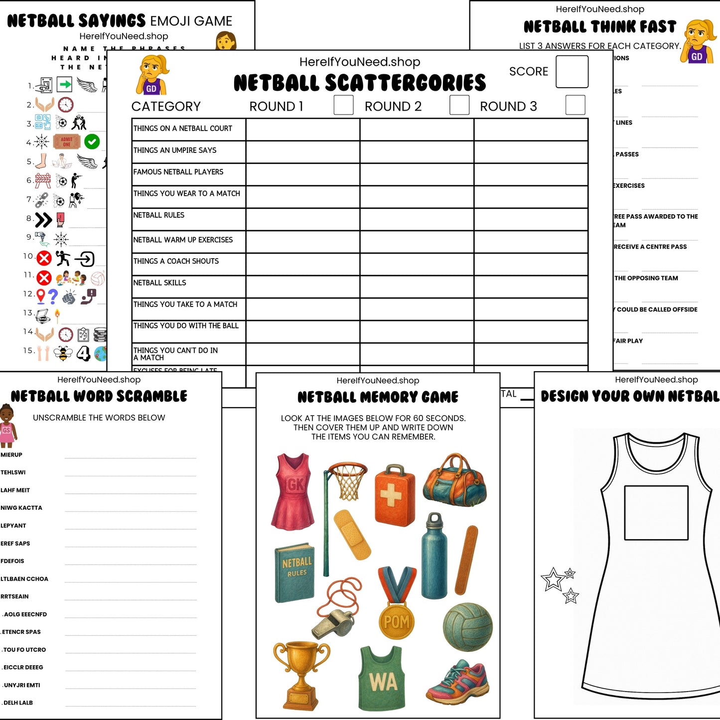 Kids Netball Games - Printable Activities