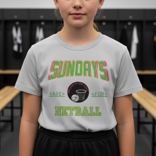 Netball Gifts - Sunday Netball Slogan T-Shirt for Children