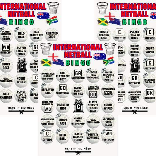 Netball Bingo Cards - Printable Netball Bingo Card For International Fixtures Matches