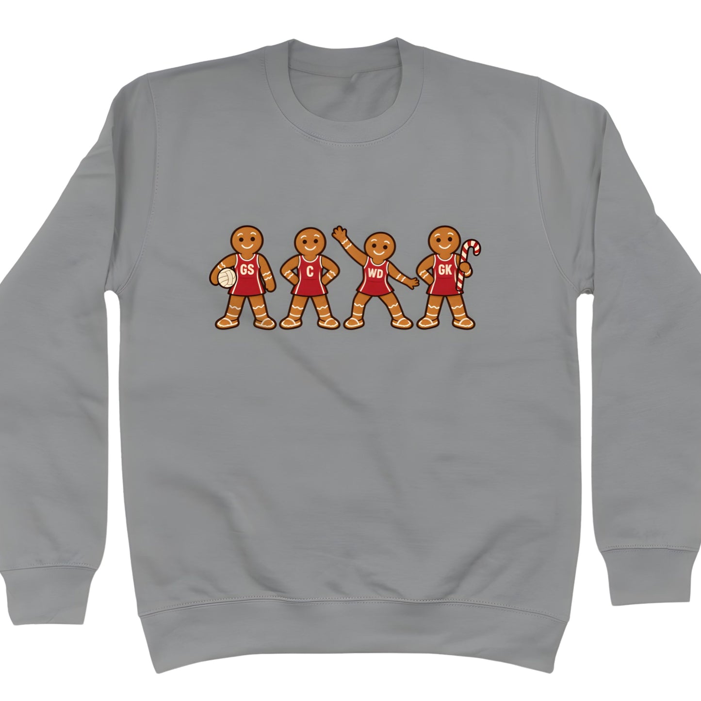 Grey Netball Gingerbread Men Christmas Sweater