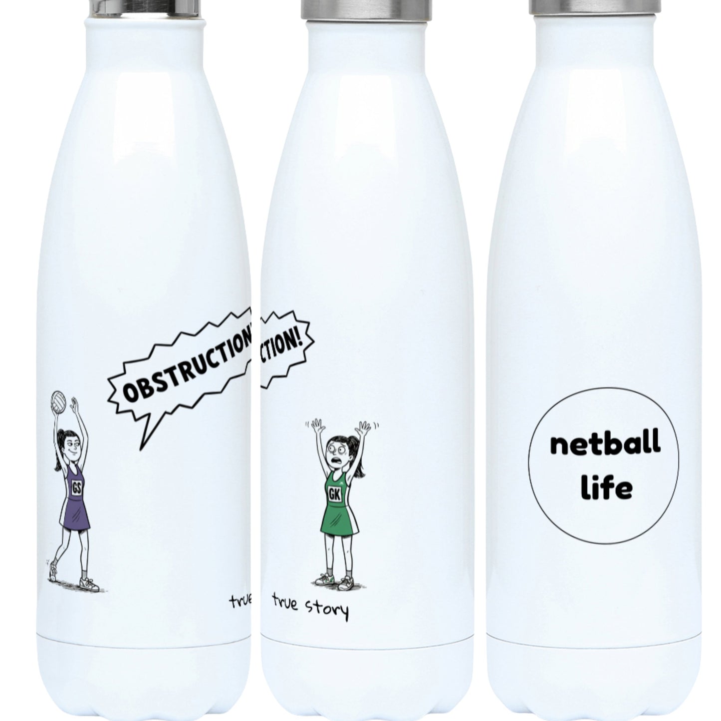 Netball Drinks Bottles - Funny Netball Player Cartoon Design