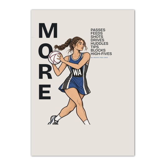 Netball Player Wall Art Print - More Passes Typography