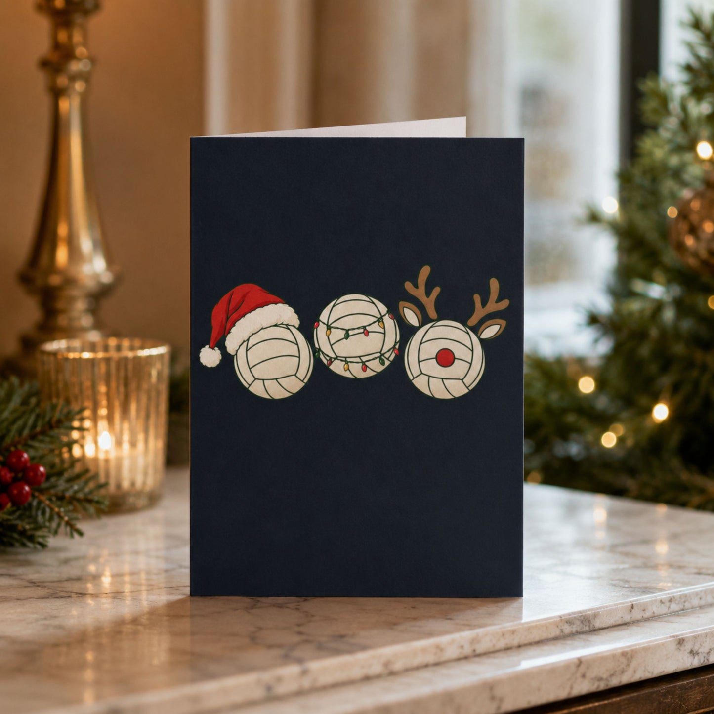 Netball Christmas Card with Festive Netballs Print