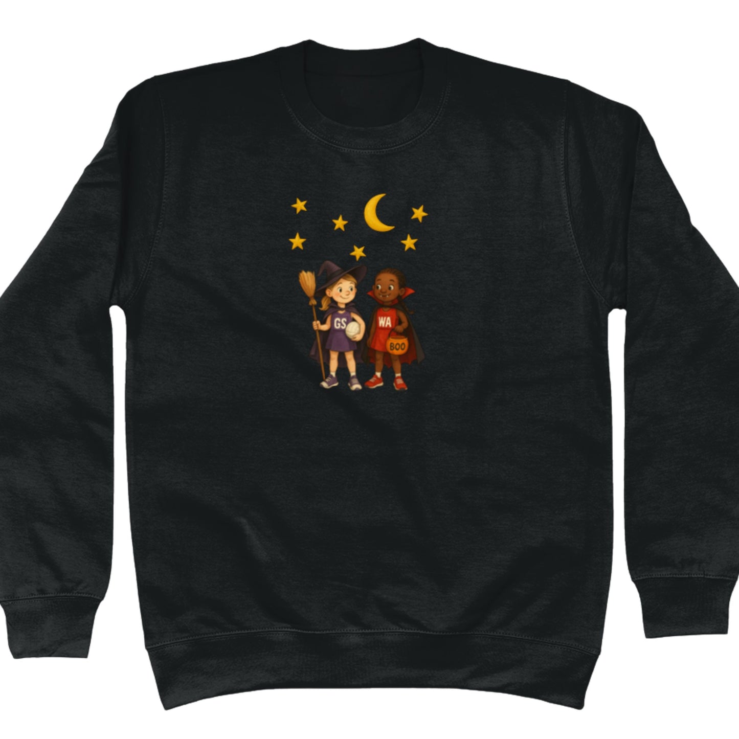 Black Trick or Treat Netball Sweatshirt - Autumn Jumper - Netball Clothing