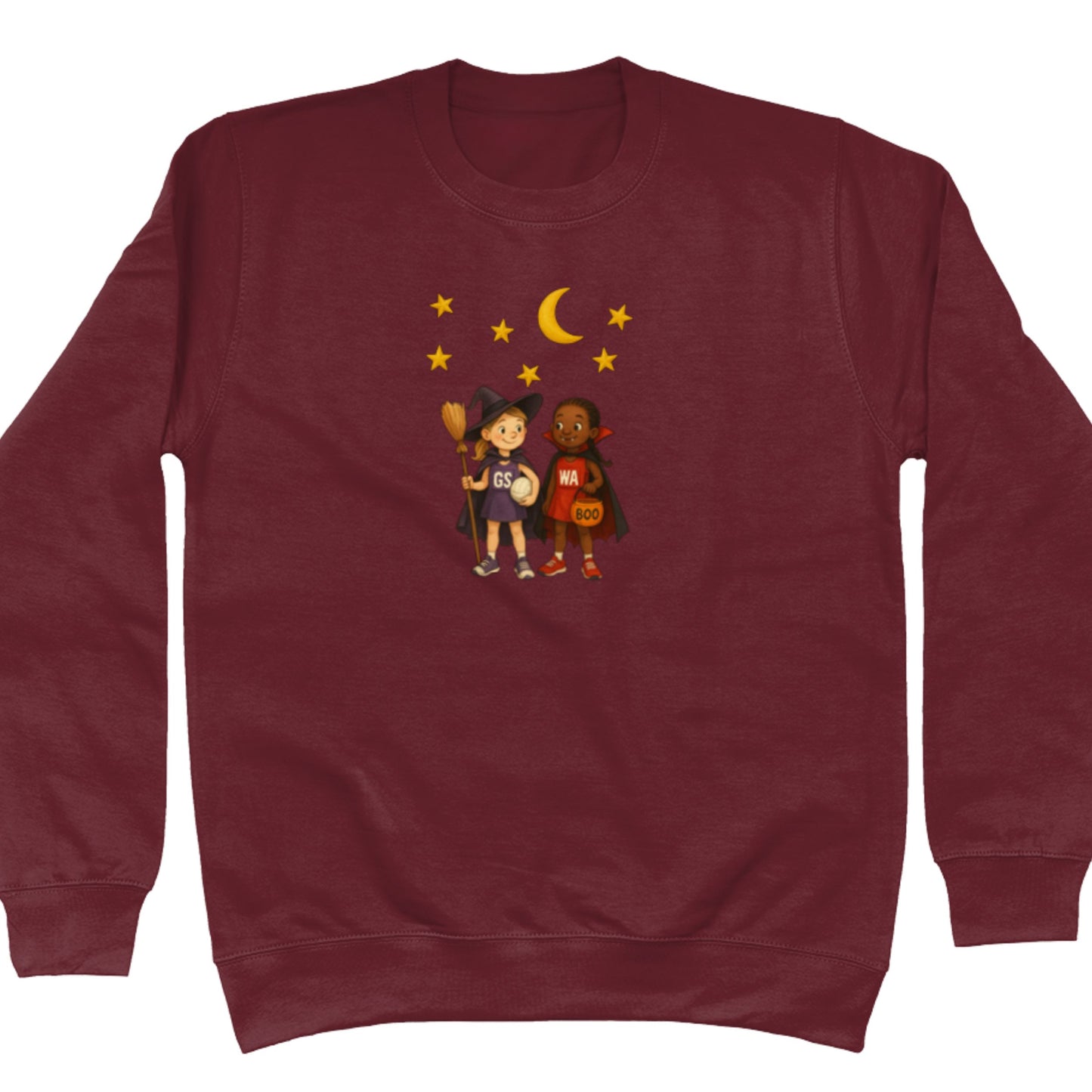 Burgundy Trick or Treat Netball Sweatshirt - Autumn Jumper - Netball Clothing