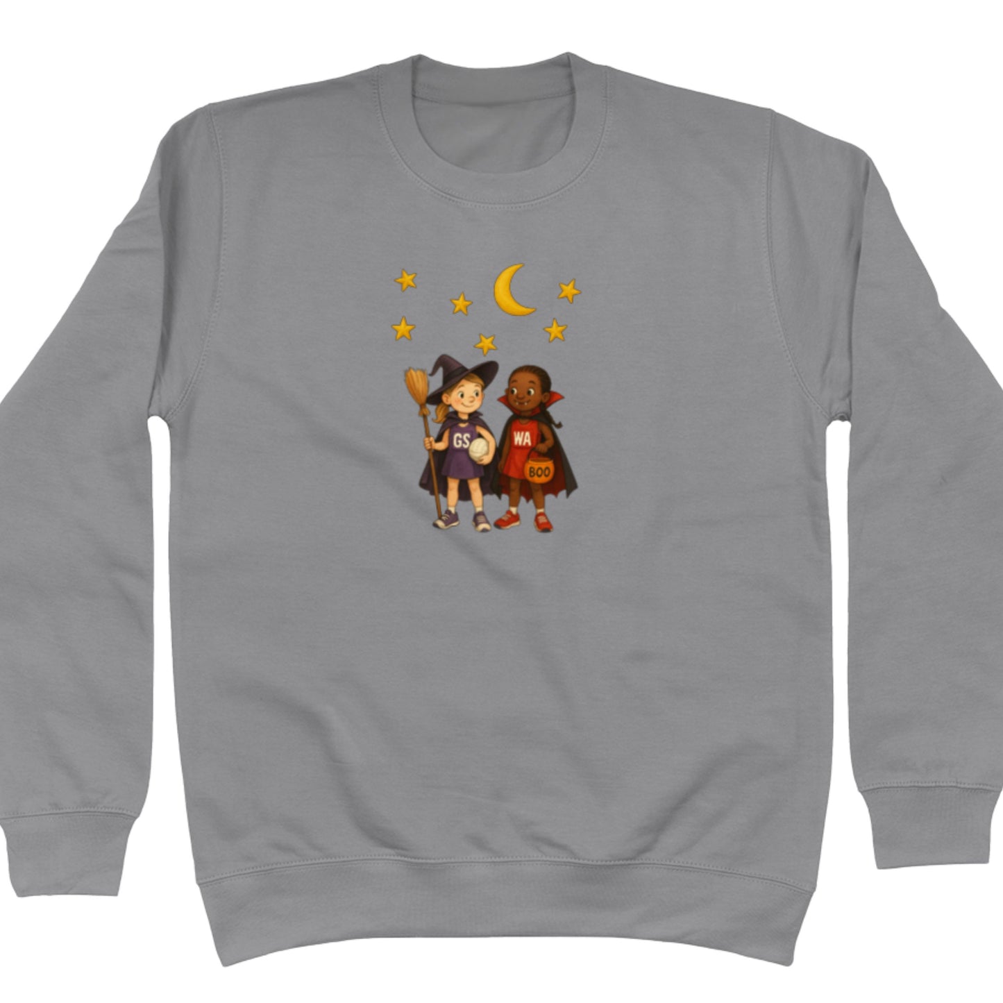 Dark Grey Trick or Treat Netball Sweatshirt - Autumn Jumper - Netball Clothing
