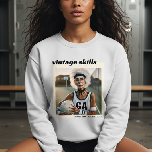 Netball Gifts - Vintage Skills Netball Graphic Jumper