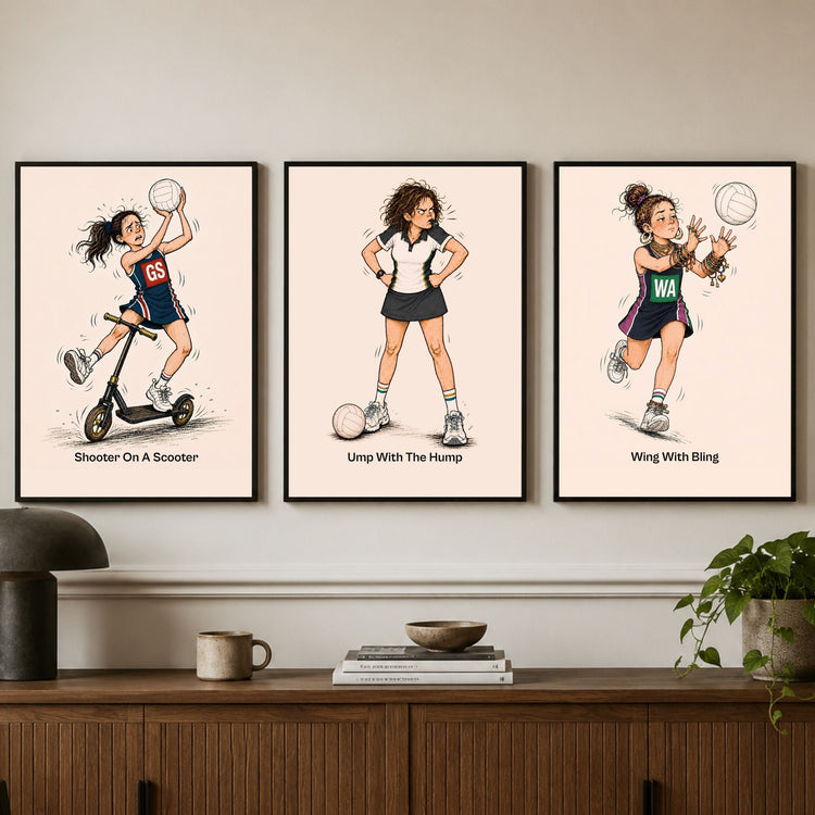 Funny Netball Wall Art Set of 3 Posters - Netball Prints