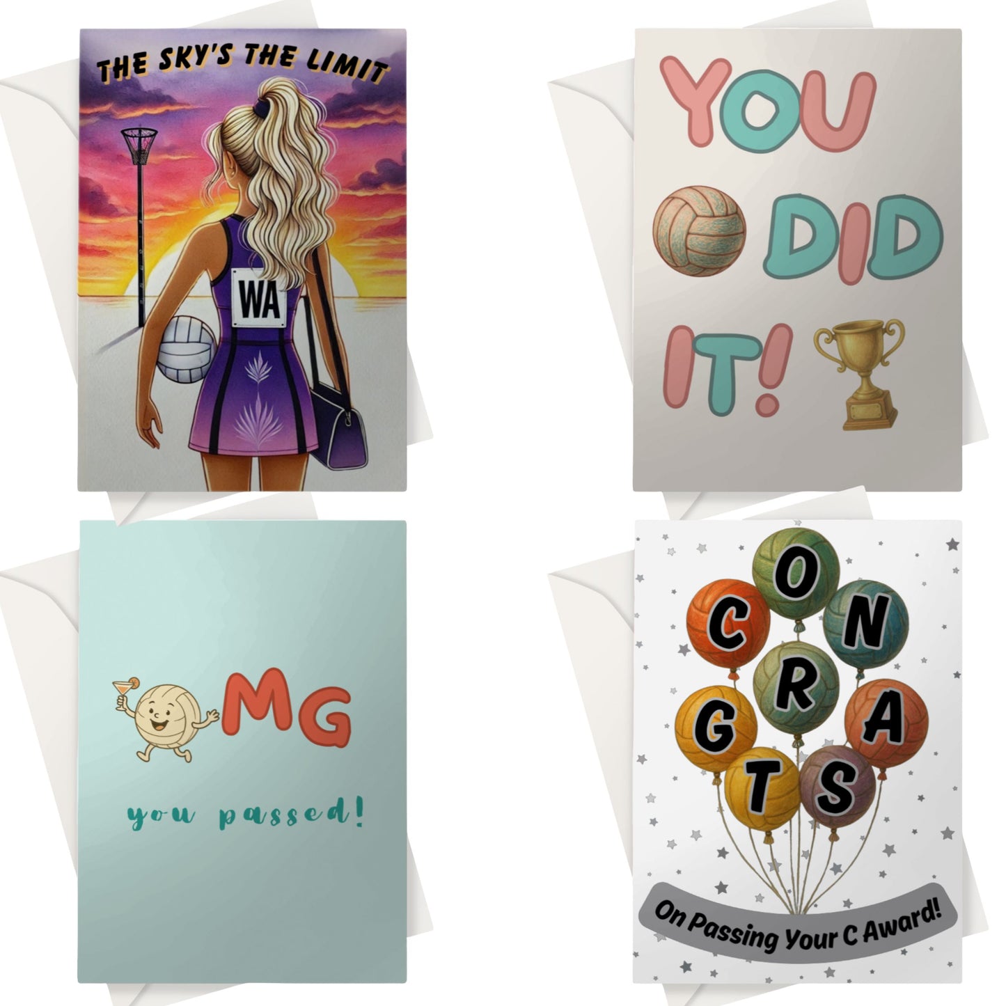 4 Netball Congratulations Cards for Netball Clubs and Teams