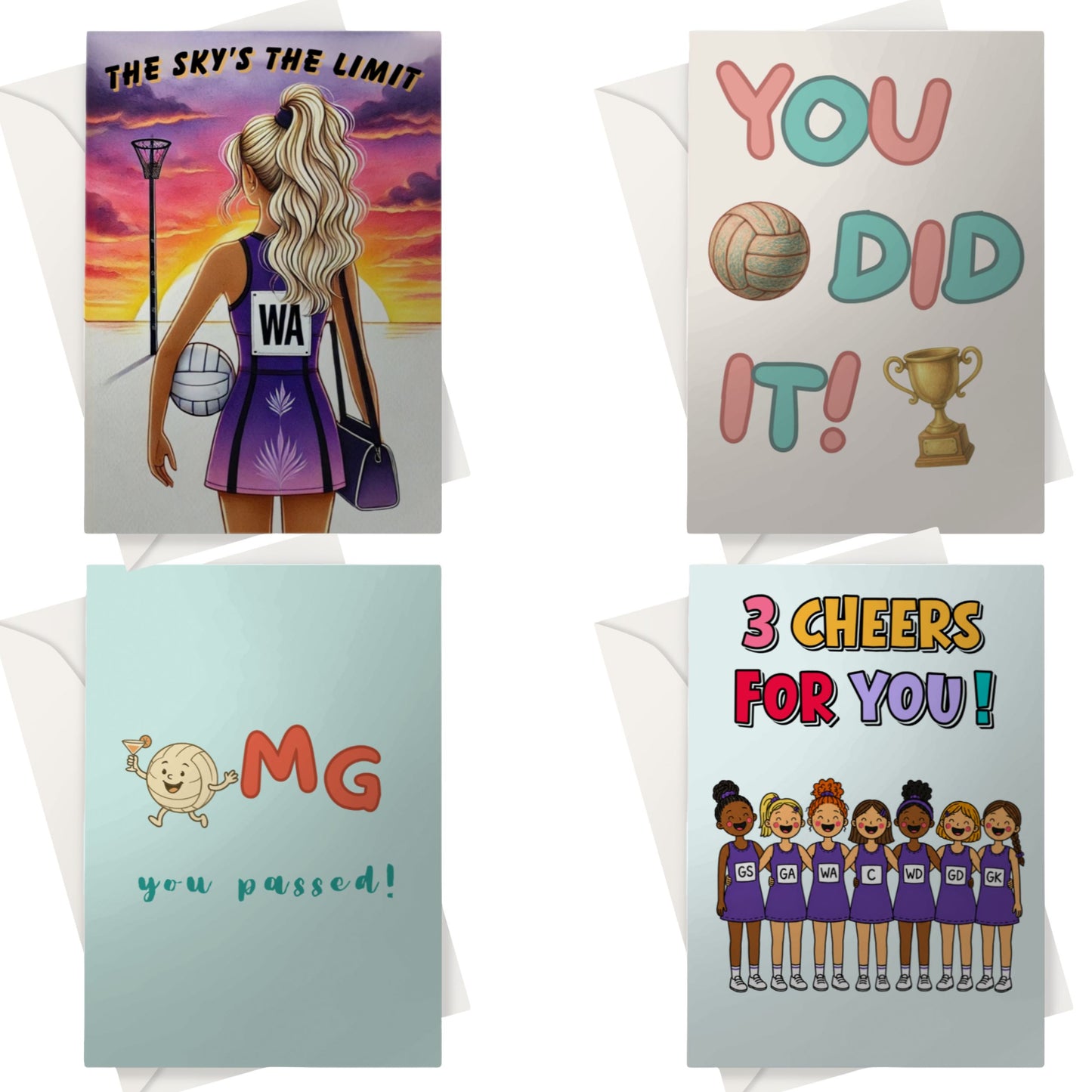 4 Netball Themed Congratulations Card for Netball Players, Coaches and Umpires