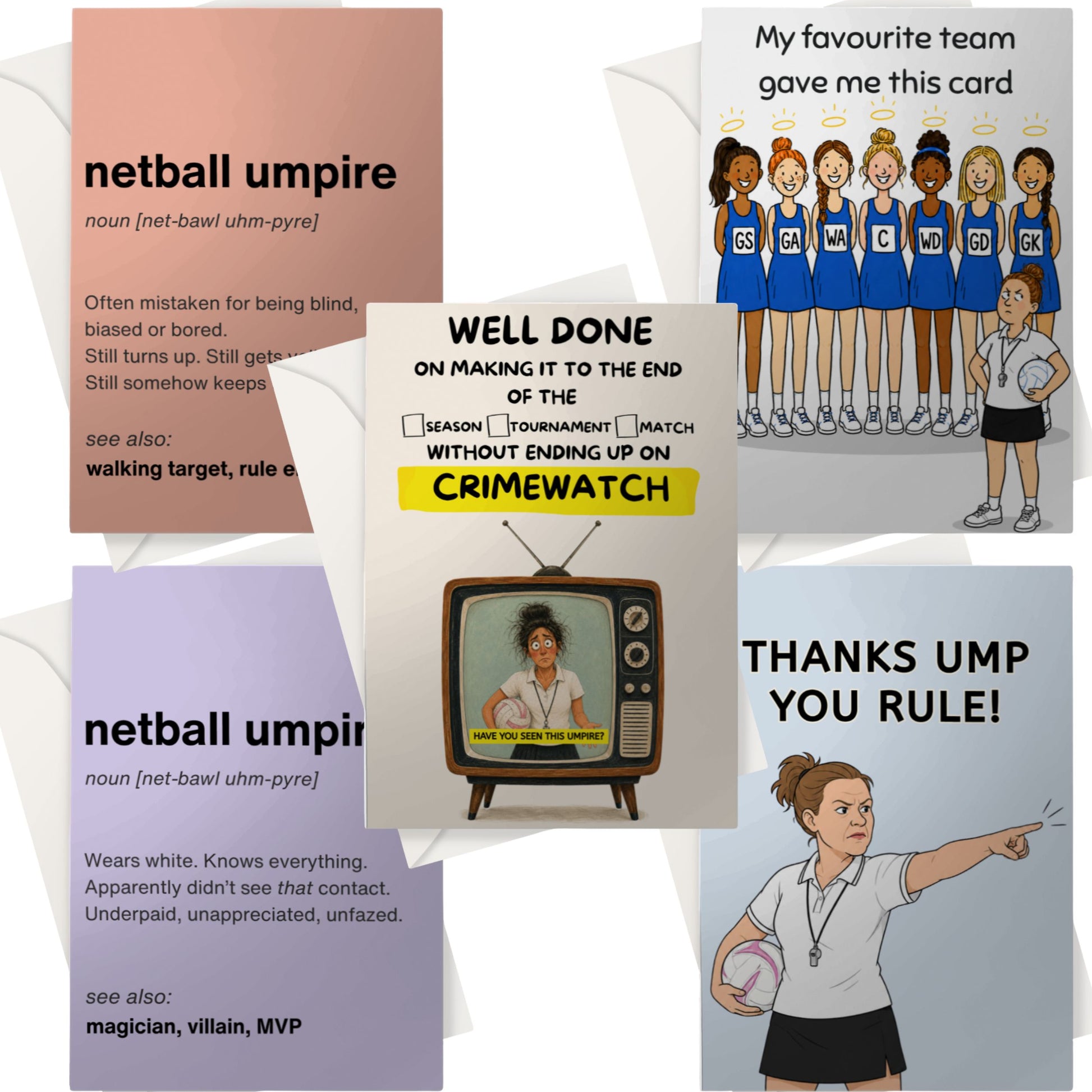 Set of 5 Thank You Cards from Netball Teams to Umpires
