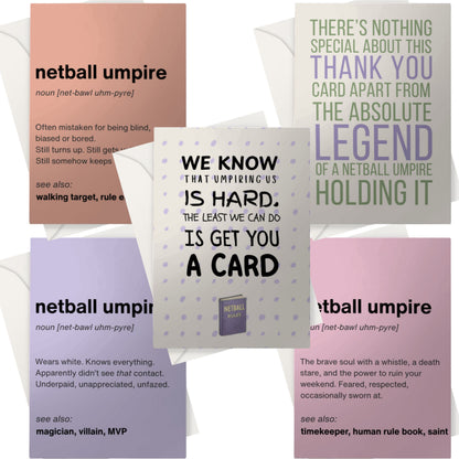 5 Netball Umpire Thank You Cards - Netball Cards in Bulk