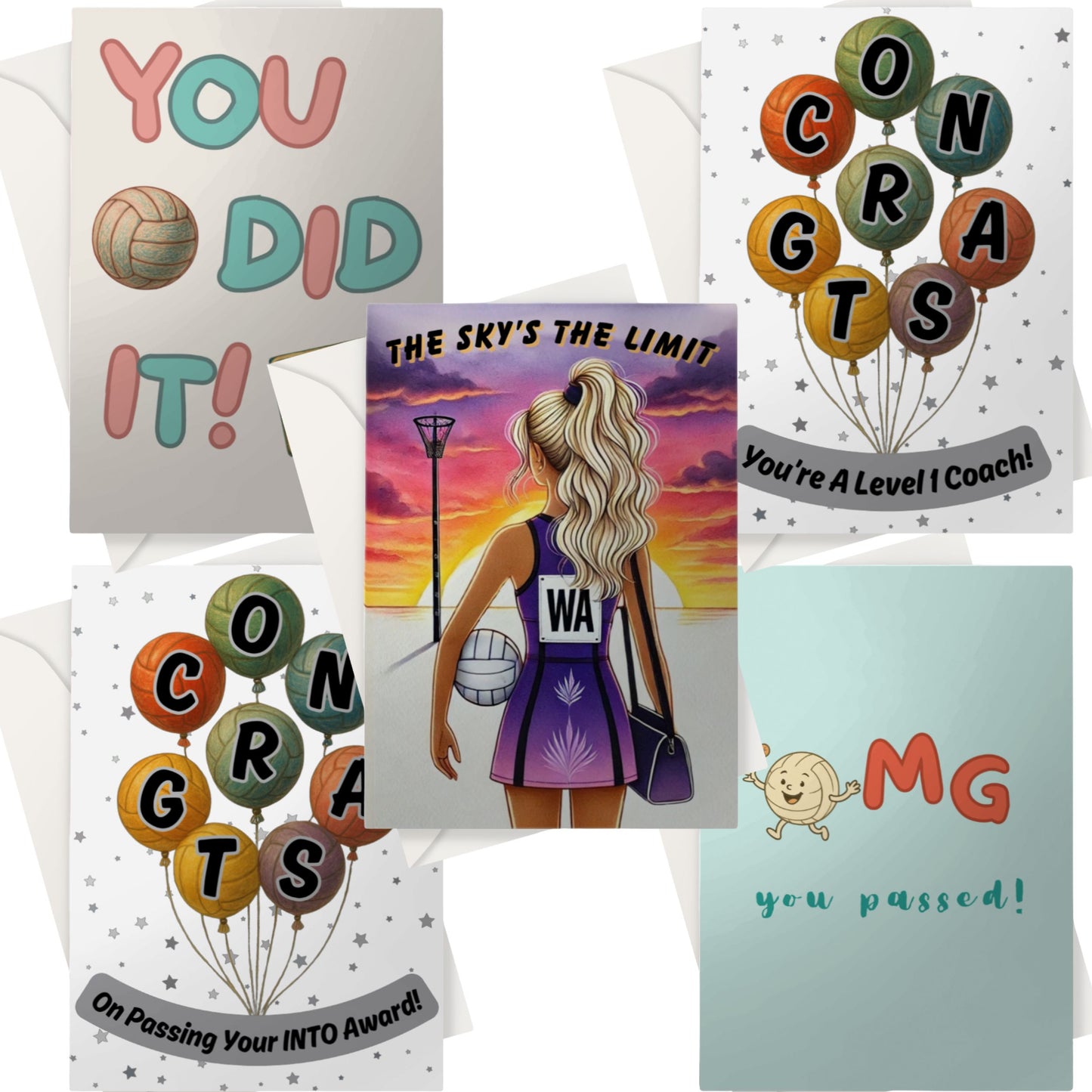 5 Netball Well Done Cards for Coaches, Umpires and Players