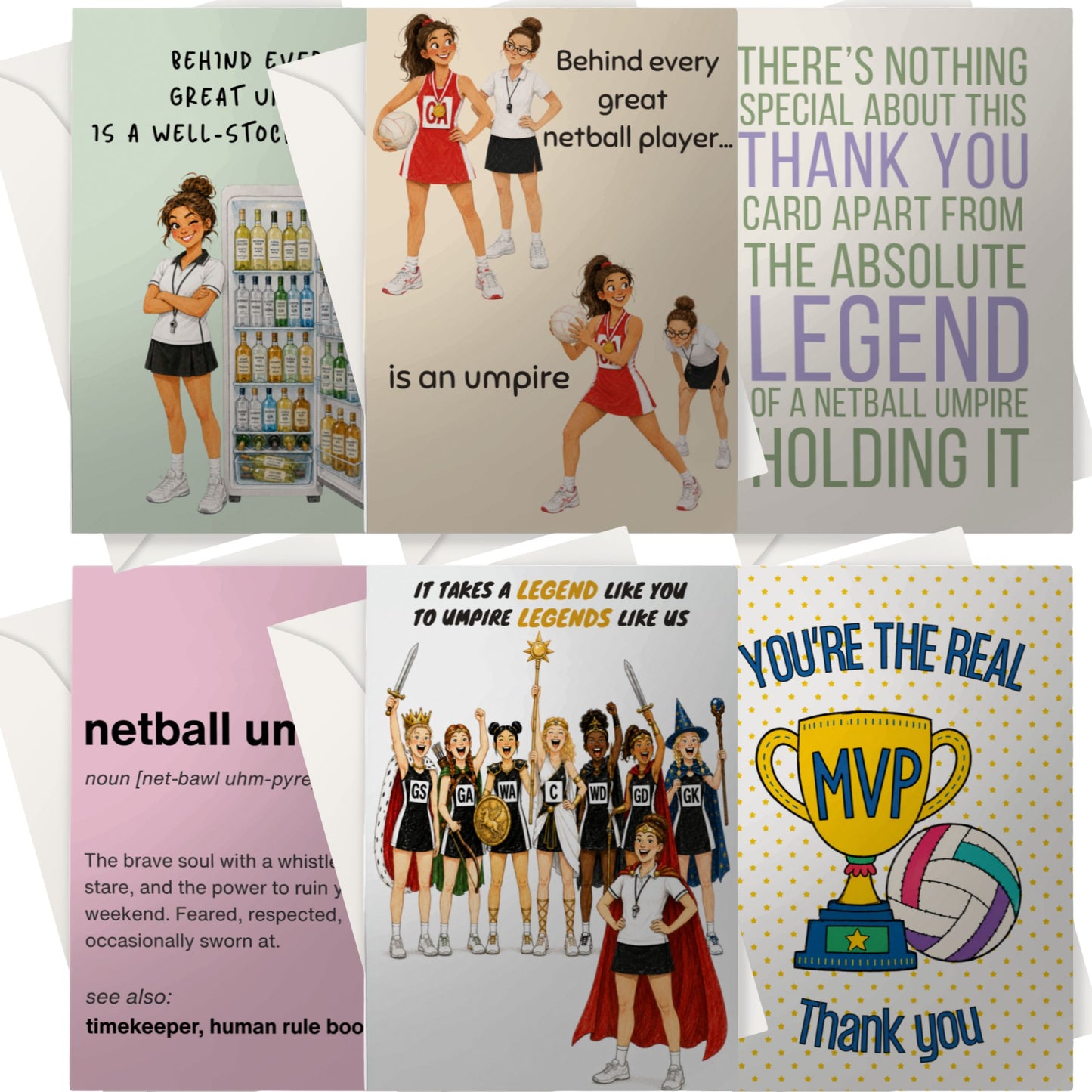 Bulk Pack of 6 Netball Umpire Thank You Cards for Netball Clubs