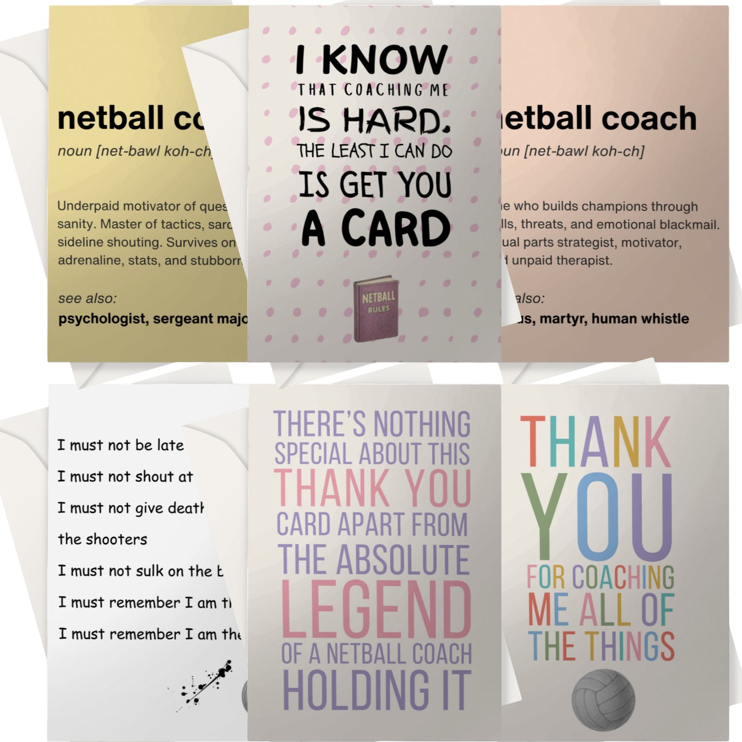 6 Funny Thank You Cards for Netball Coach - Netball Cards Bulk