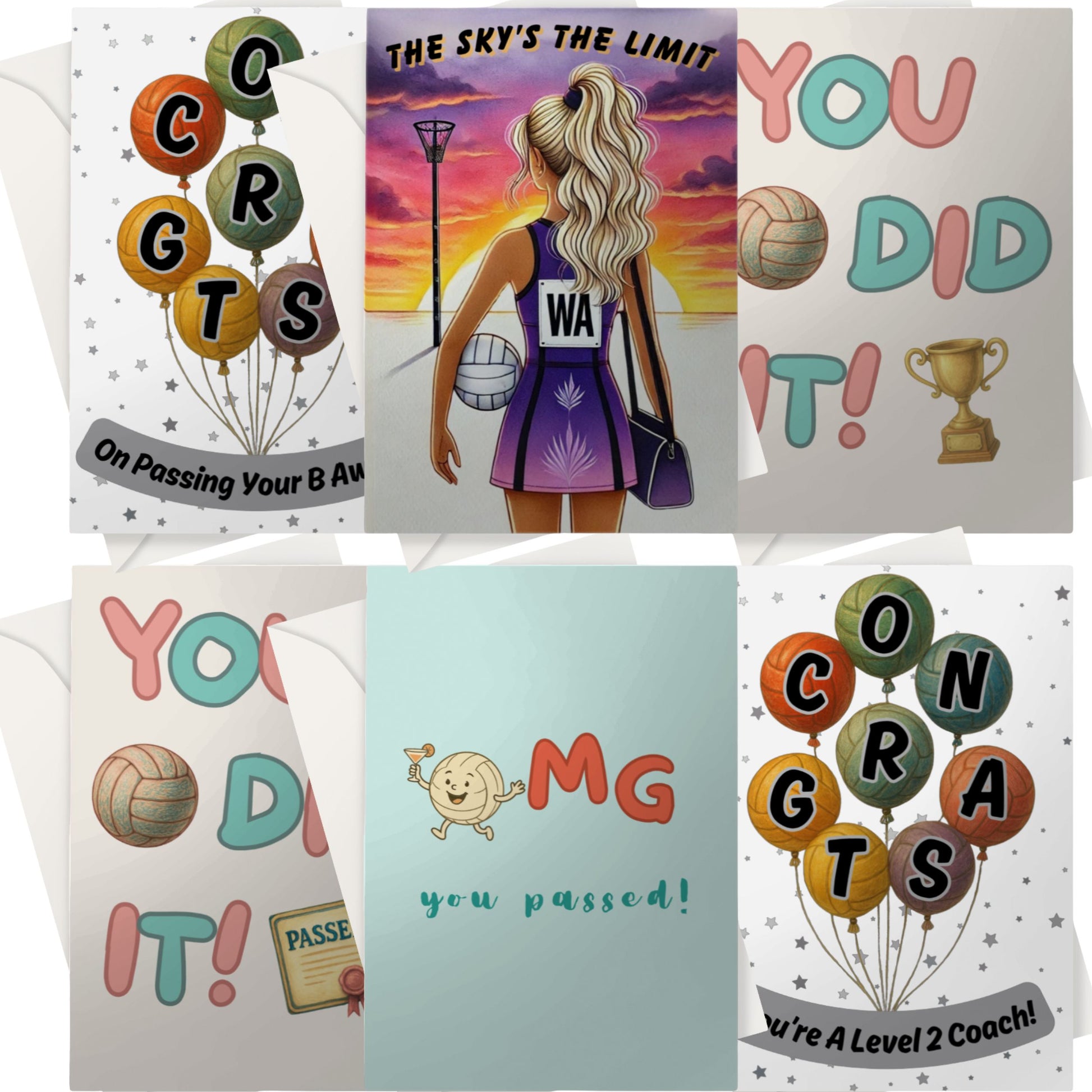 6 Netball Congratulations Cards for Netball Coaches, Umpires and Teams