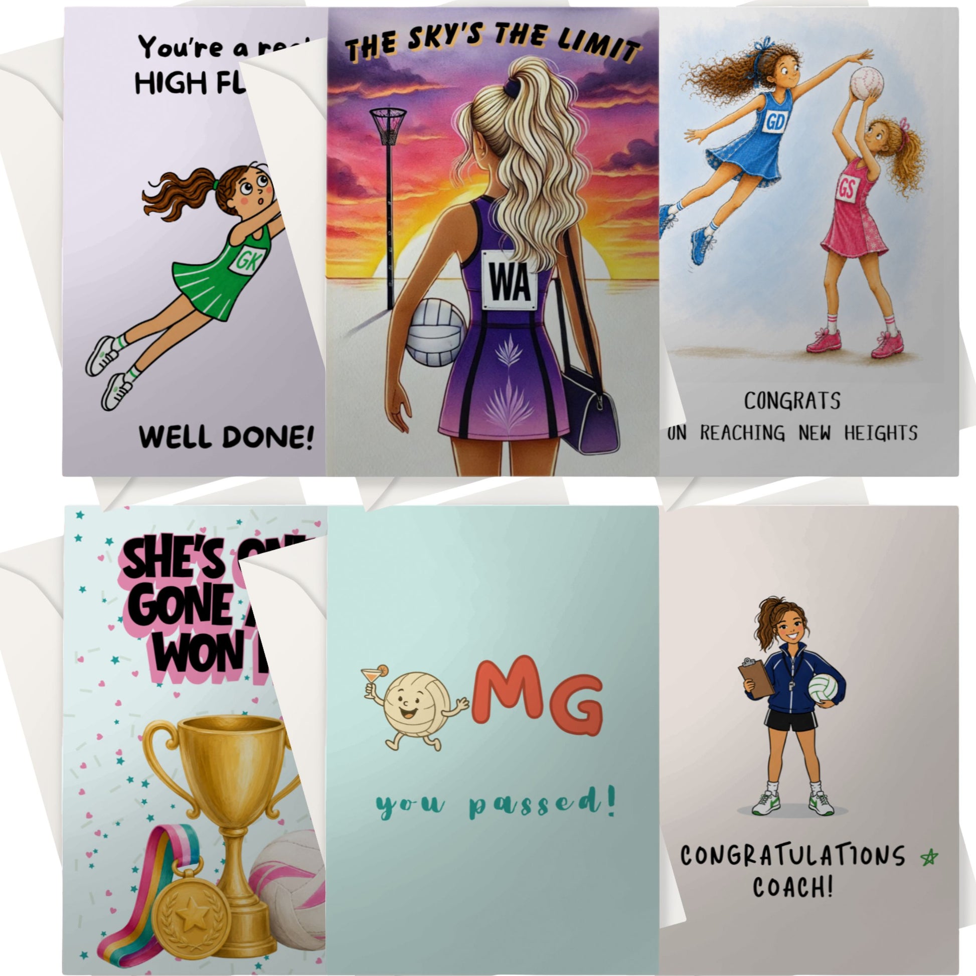 6 Netball Congratulations Cards for Netball Coaches, Umpires and Teams