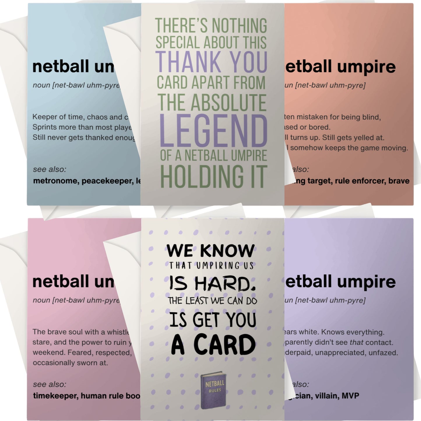 6 Netball Umpire Thank You Cards for Teams and Netball Clubs