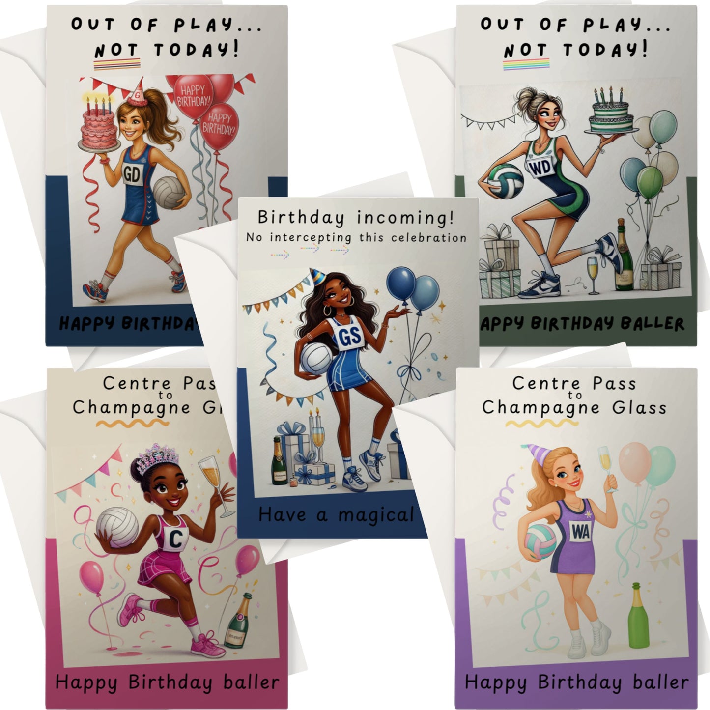 8 Netball Player Birthday Cards Bundle - Netball Cards in Bulk