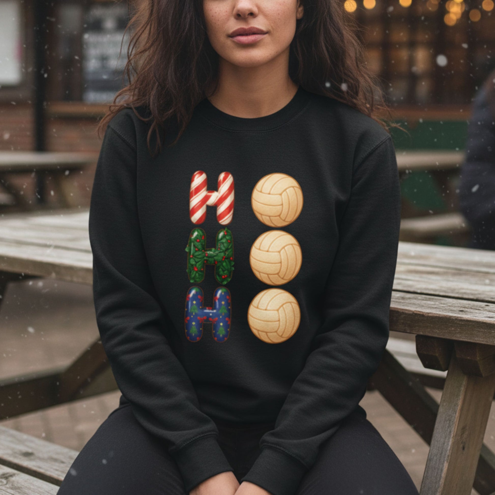 Women's Black Netball Christmas Jumper - Ho Ho Ho Netball Sweatshirt
