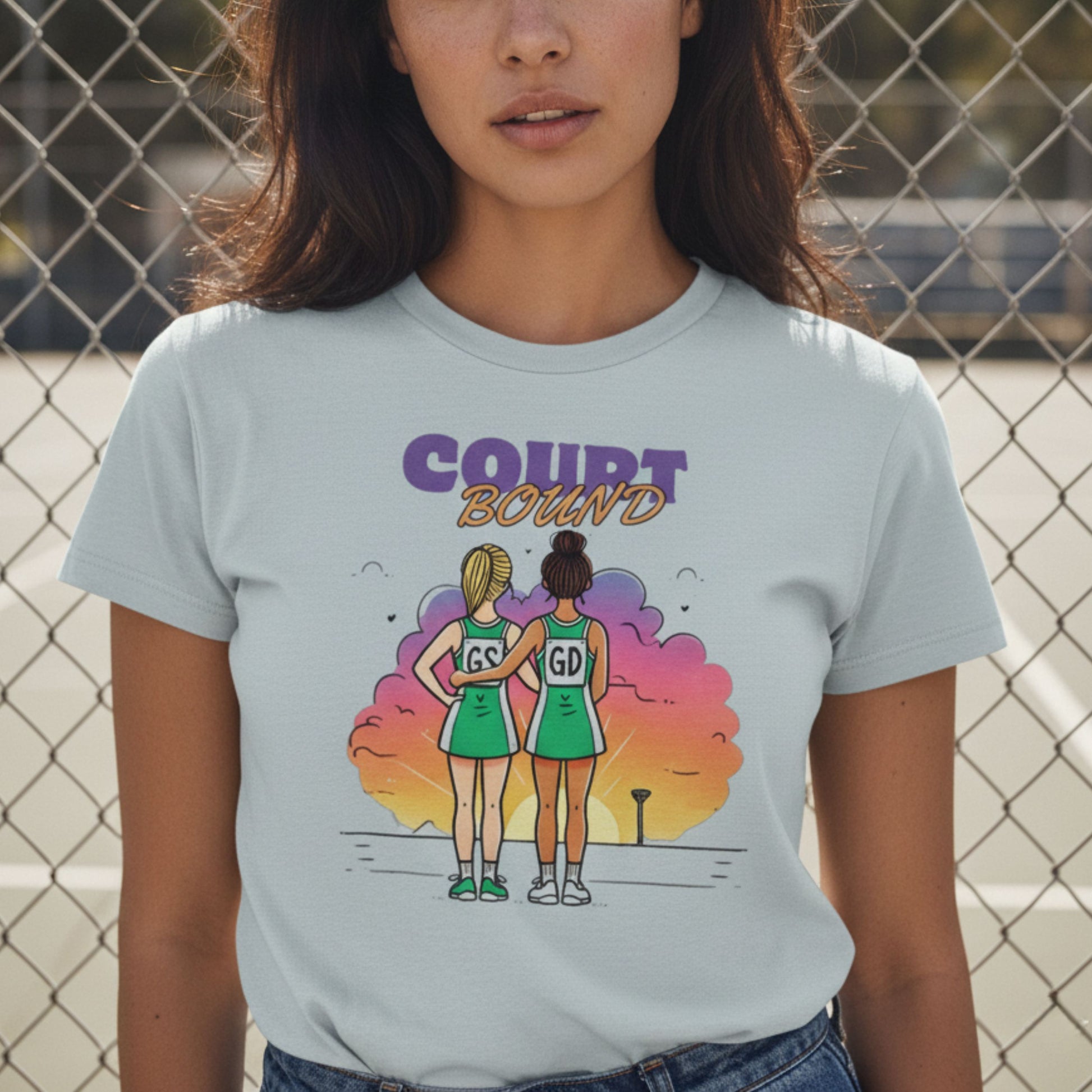 Netball Gifts - Blue Adult Netball Player T-Shirt - Court Bound Slogan