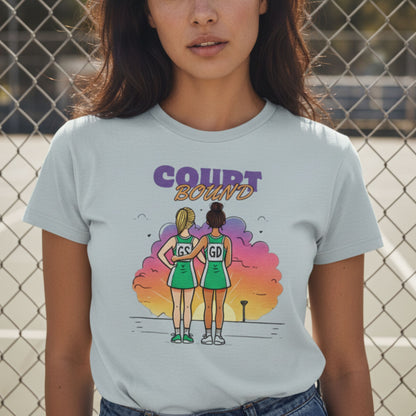 Netball Gifts - Blue Adult Netball Player T-Shirt - Court Bound Slogan