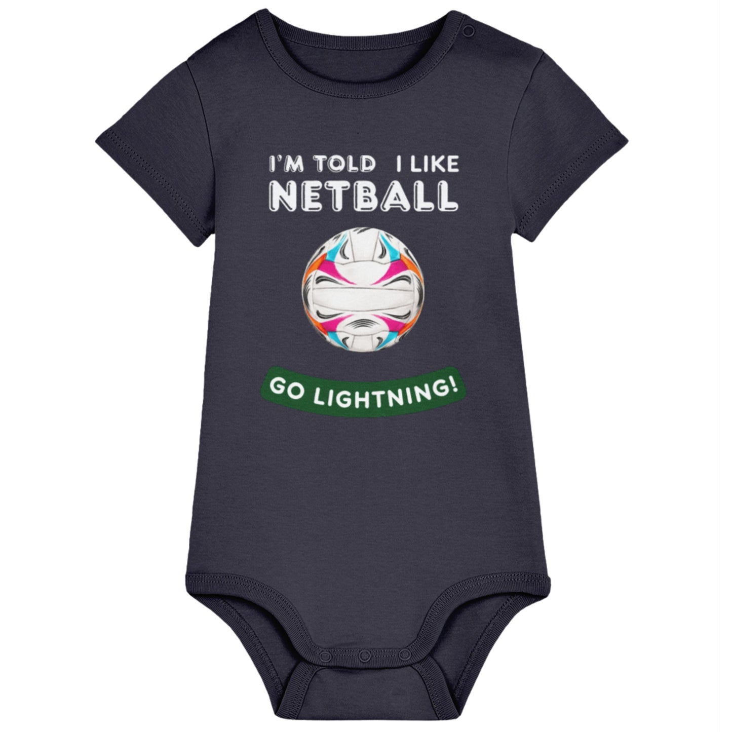 Dark Blue Personalised Netball Baby Grow - Netball Gifts