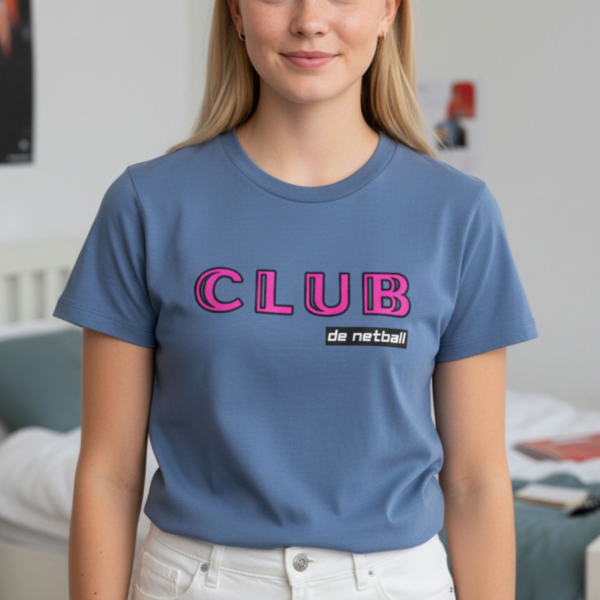 Netball Gifts - Blue and Pink Netball Club Shirt for Teen Girls