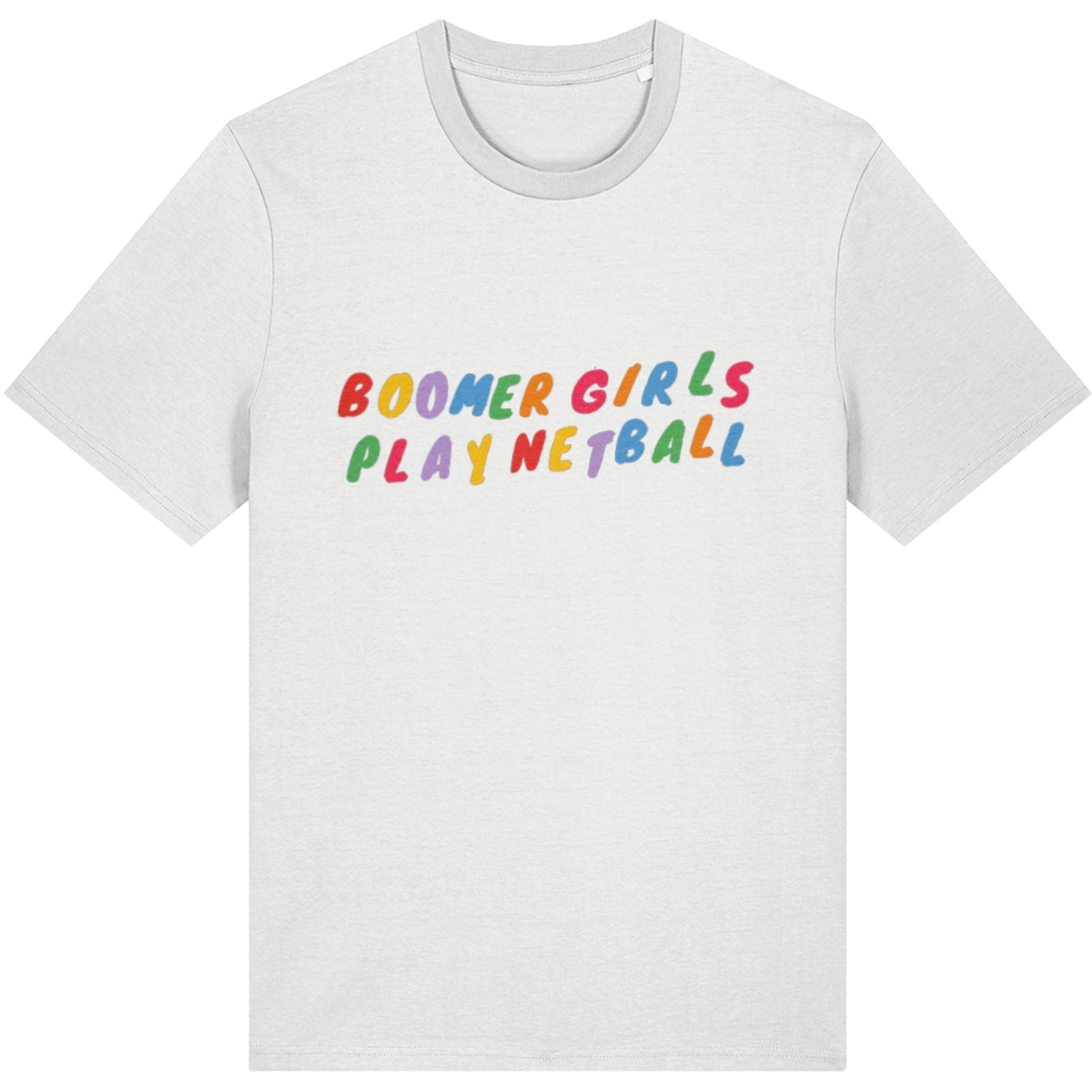White Boomer Girls Play Netball T-shirt - Fashion Top for Netball Player