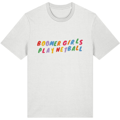 White Boomer Girls Play Netball T-shirt - Fashion Top for Netball Player