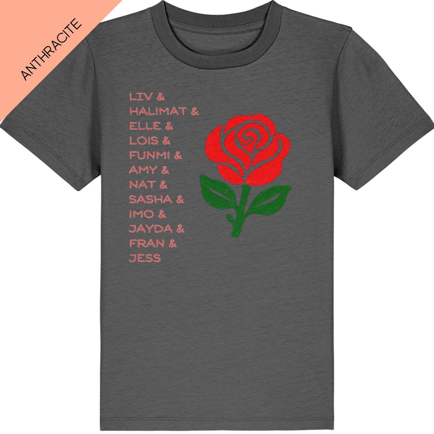 Kids' Dark Grey England Roses Netball Team Supporter T-Shirt - 2026 Commonwealth Games Top for Children