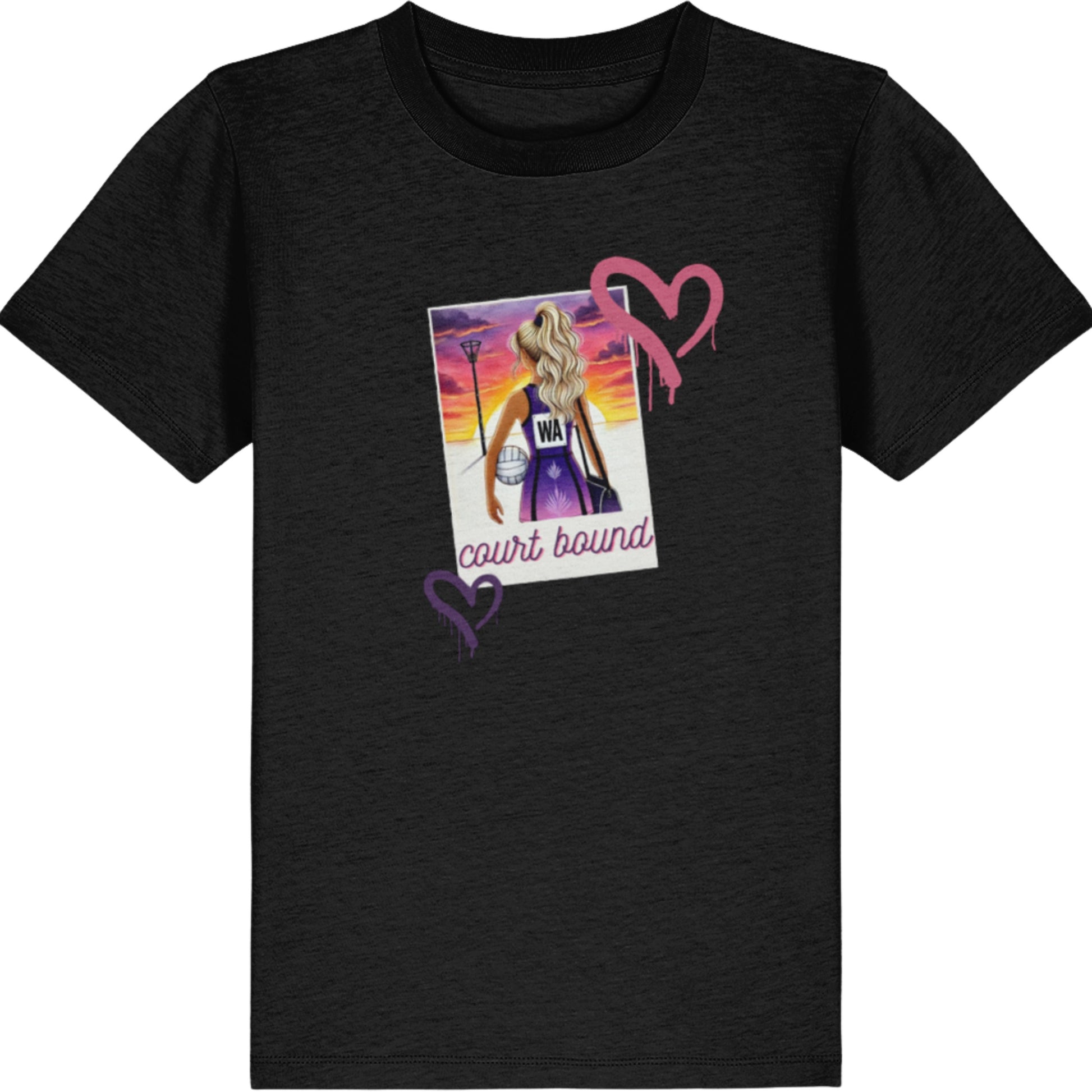 Children's Netball T-Shirt - Black - Teen Netball Top
