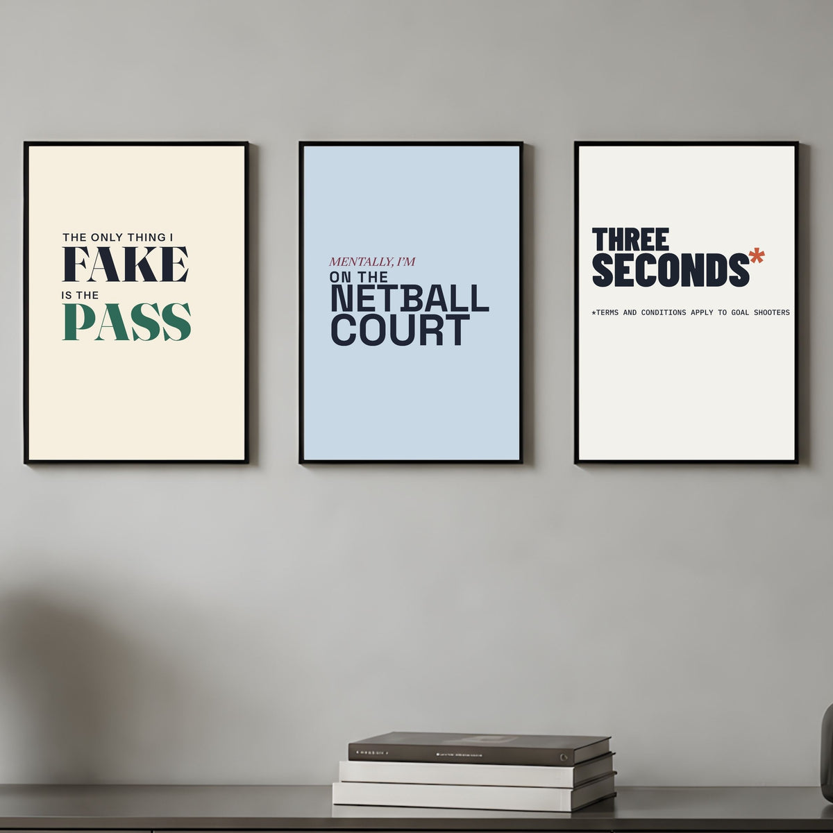 Netball Phrases in Editorial Typography Wall Art Prints - Set of Three