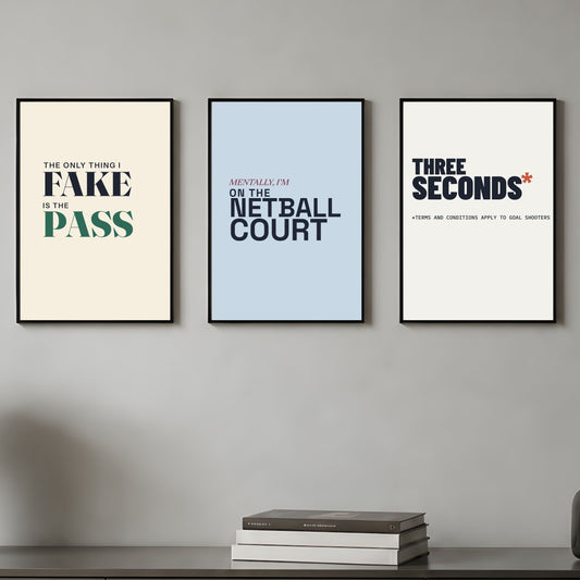 Netball Phrases in Editorial Typography Wall Art Prints - Set of Three