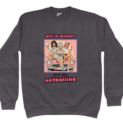 Fun Netball Sweatshirt Grey - Pink Graphic