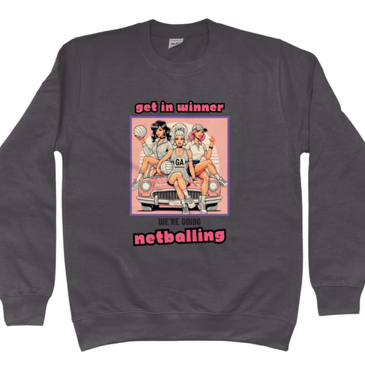 Fun Netball Sweatshirt Grey - Pink Graphic