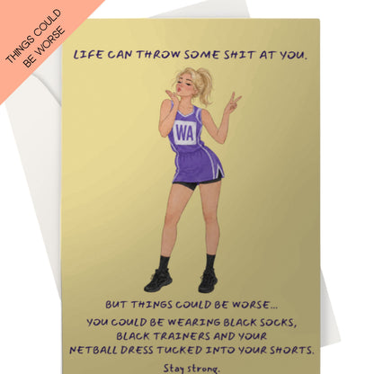 Funny Netball Player Card for Thinking of You and Sympathy