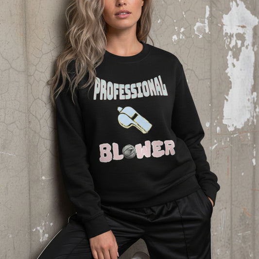 Netball Gifts - Black Netball Umpire Sweatshirt - Professional Whistle Blower