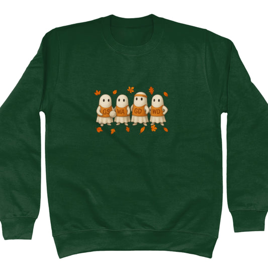 Green Netball Sweatshirt - Halloween Ghosts Jumper