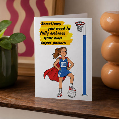Netball Player Super Hero Good Luck Card