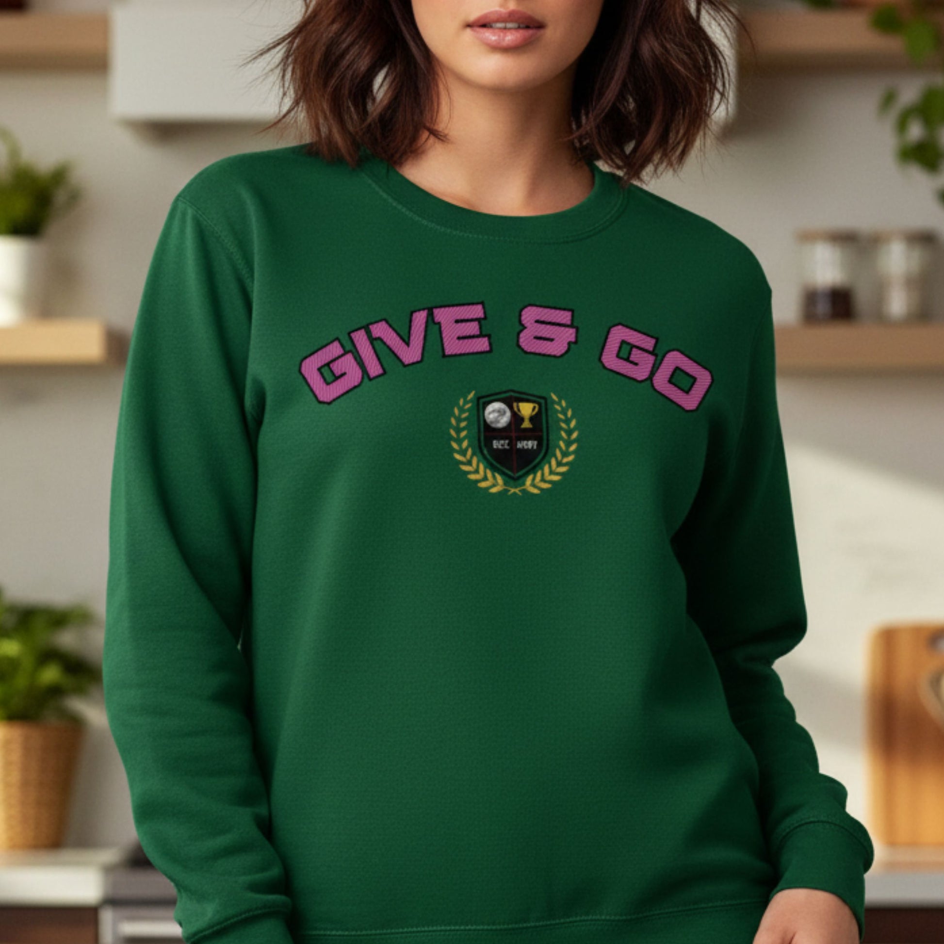 Green Netball Sweatshirt - Give & Go Slogan - Netball Clothing