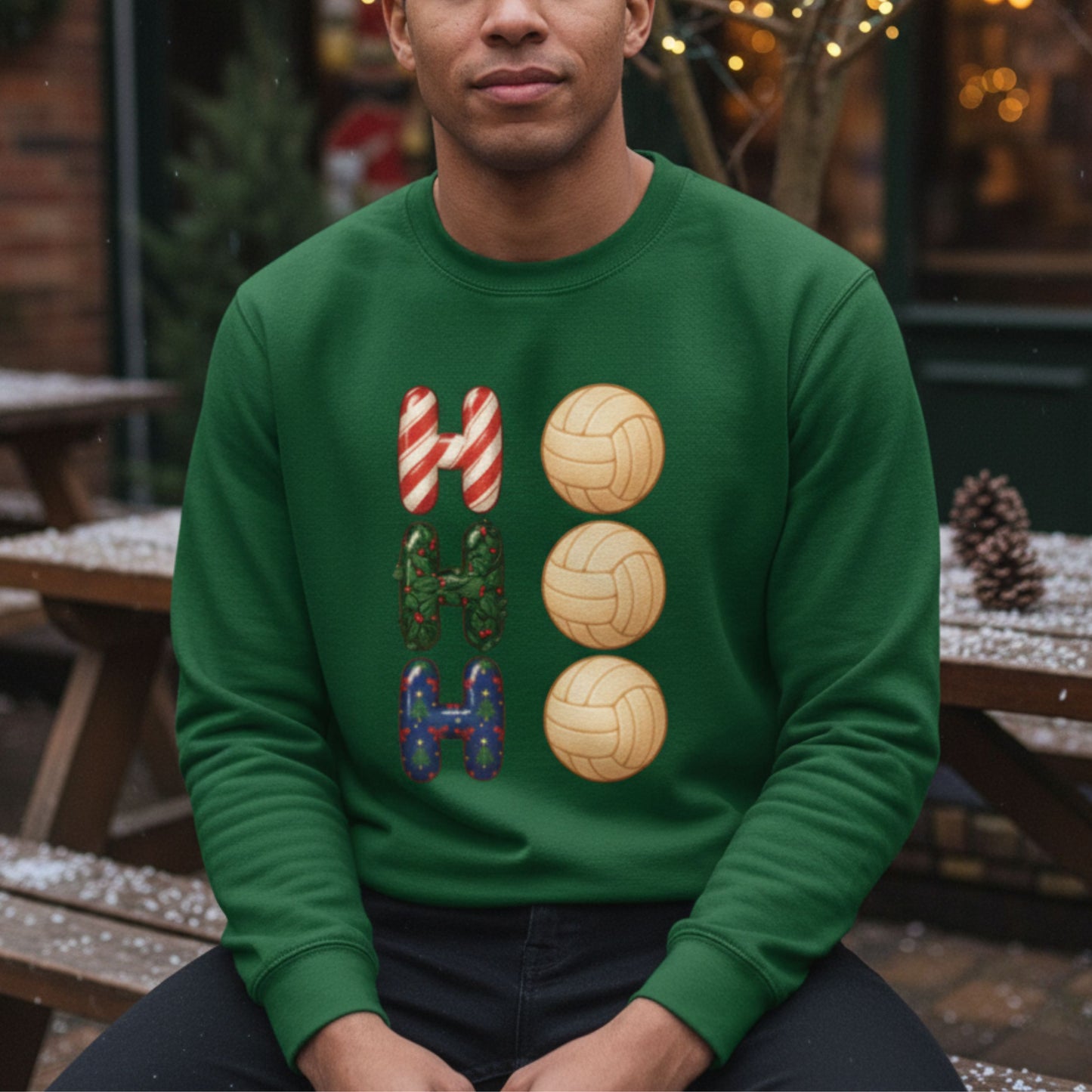 Men's Green Netball Christmas Jumper - Ho Ho Ho Netball Sweatshirt