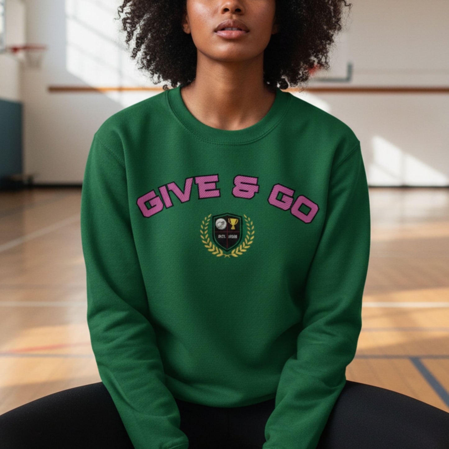 Netball Gifts - Green Give & Go Netball Slogan Jumper