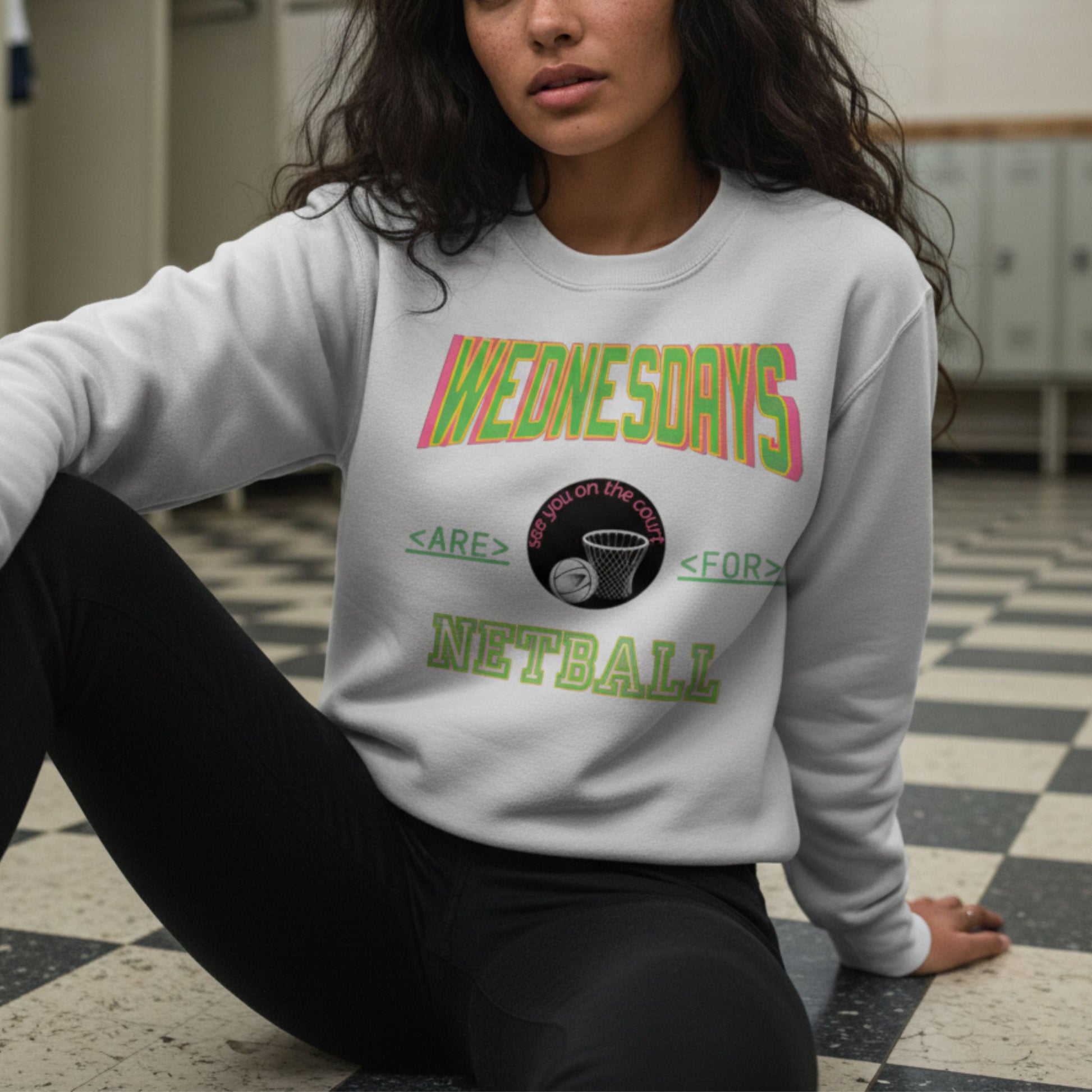 Netball Gifts - Grey Sweatshirt with Wednesday Netball Slogan