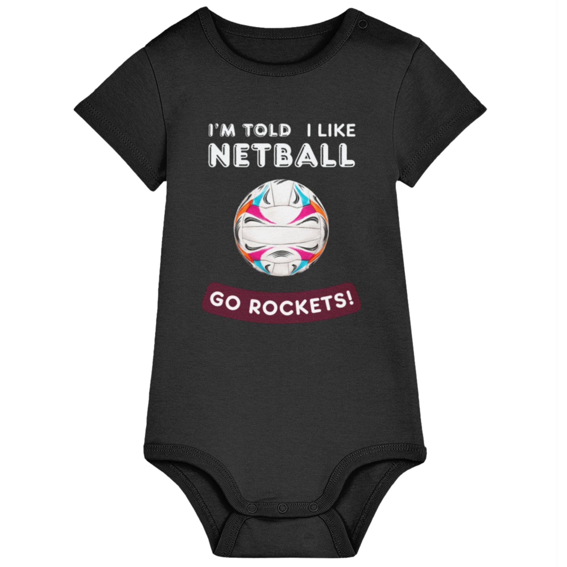 Black Personalised Netball Baby Bodysuit - I'm Told I Like Netball
