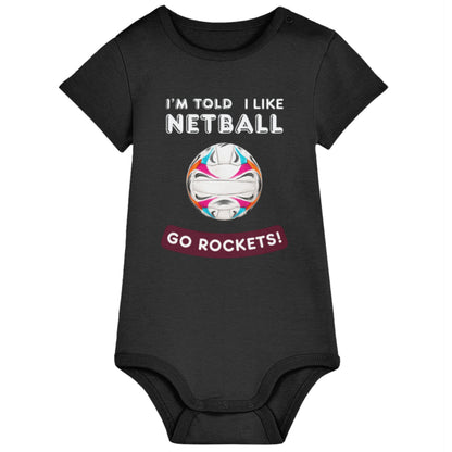 Black Personalised Netball Baby Bodysuit - I'm Told I Like Netball