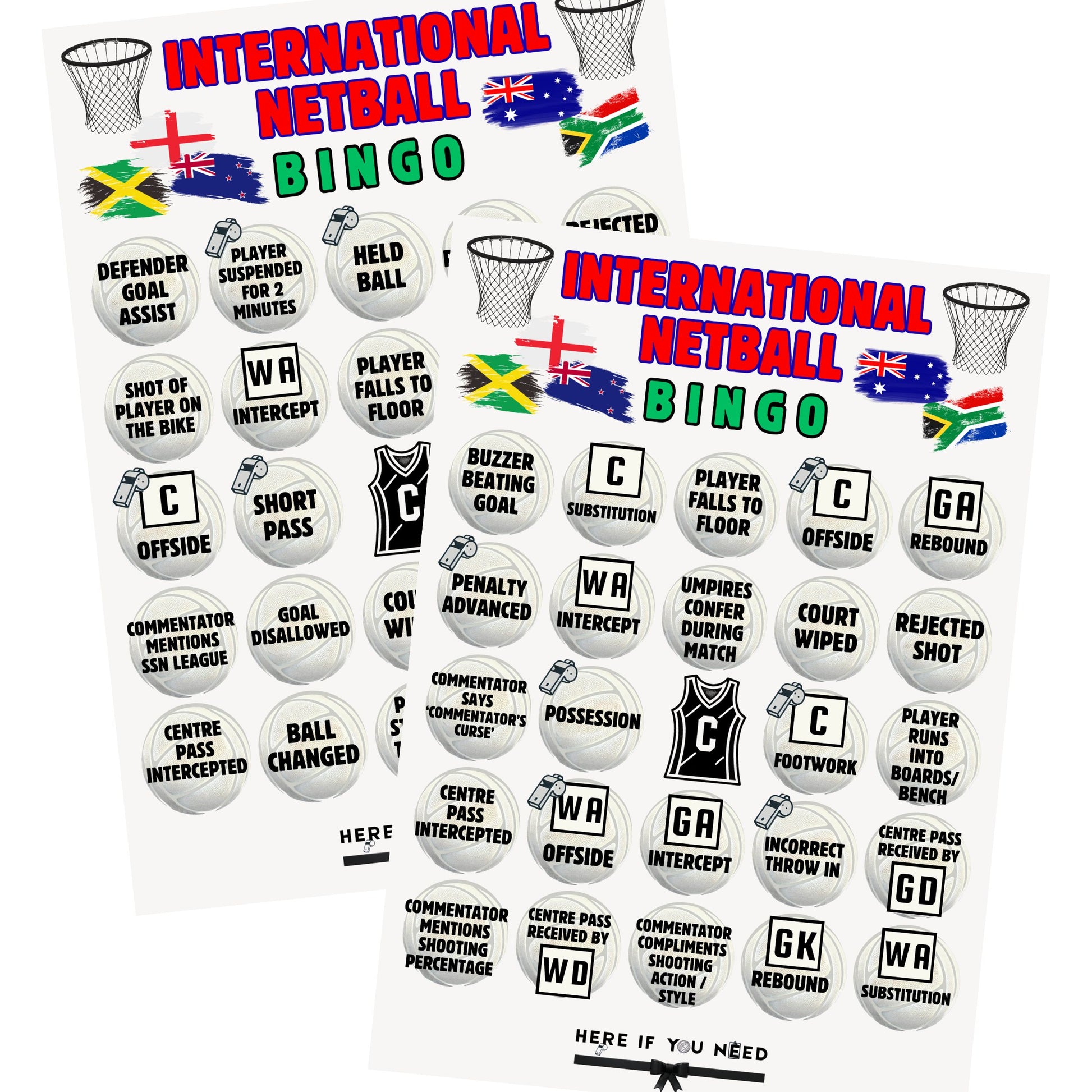 International Netball Bingo Cards - Printable Game
