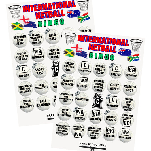 International Netball Bingo Cards - Printable Game